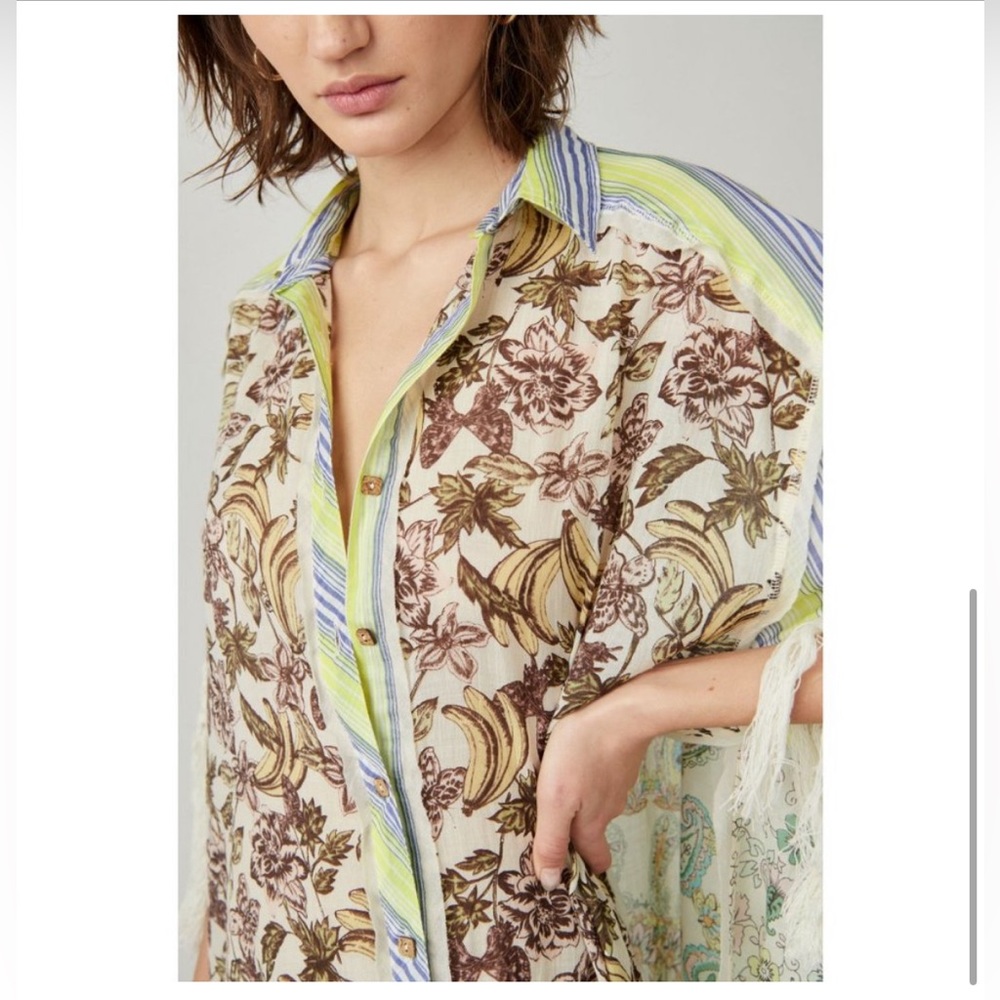 FREE PEOPLE Watching Waves Maxi Shirt / Aquamarine Combo - Picture 8 of 13